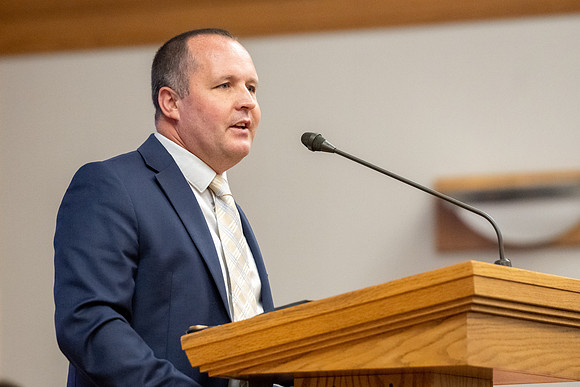 Nate Watson speaks during the weekly devotional at BYU-Idaho.