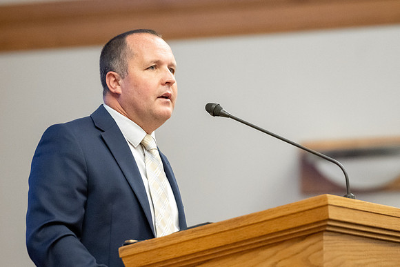 Nate Watson speaks during the weekly devotional at BYU-Idaho.