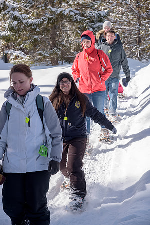 Students go snowshoeing at Harriman Park, located in Island Park, Idaho