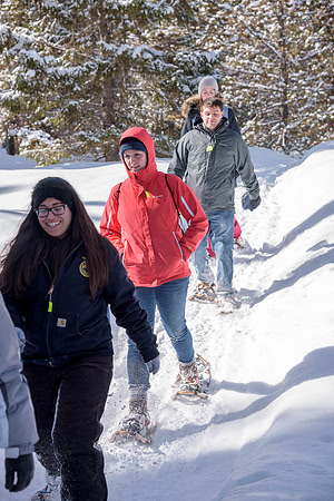 Students go snowshoeing at Harriman Park, located in Island Park, Idaho
