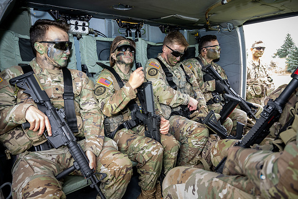 ROTC cadets get the opportunity to fly in a Blackhawk helicopter to their training site.