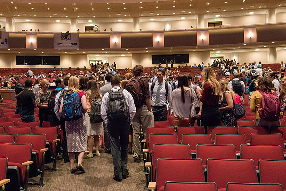 Students after first devotional Fall 2014 semester.