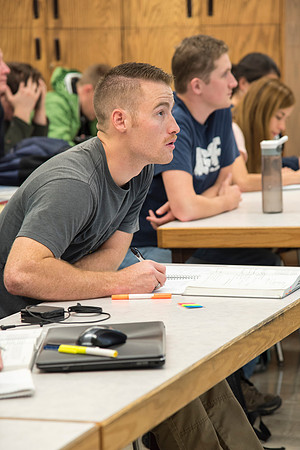 Students in a Civil Engineering class, Reinforced Concrete Design, are taught by Nathan Harris.