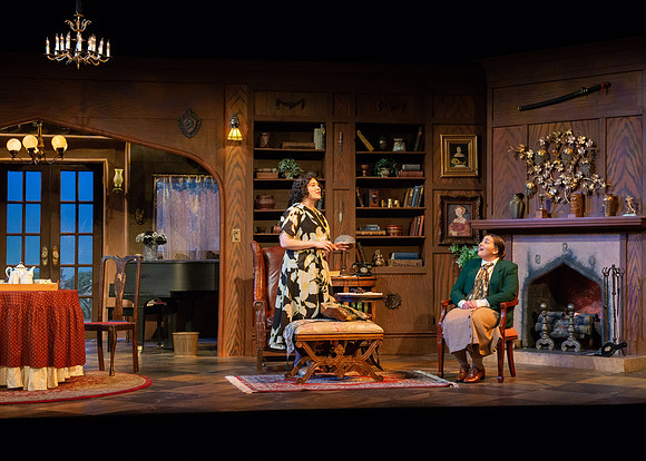 Drama dress rehearsal for the Blithe Spirit play in the Snow theater.