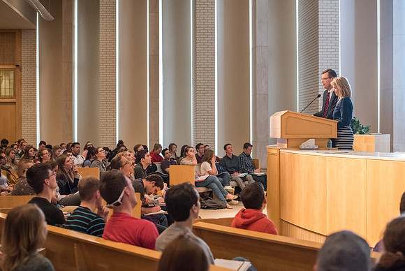 President and Sister Gilbert teach a Foundations class about the "The Family, A Proclamation to the World".