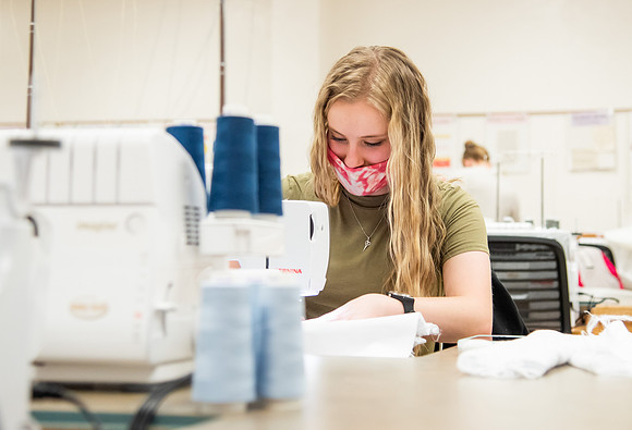 BYUI Apparel Entrepreneurship students sewing and creating dresses for the bridal sewing class.