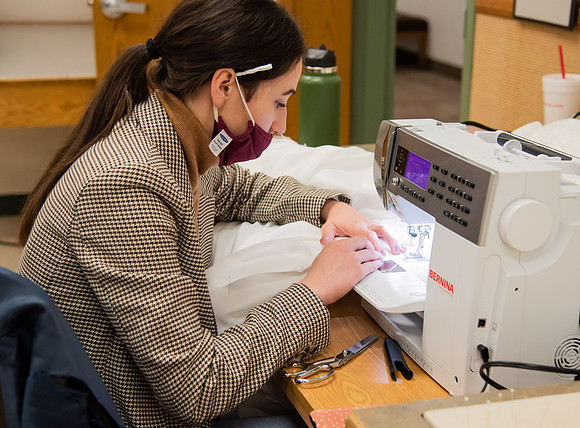 BYUI Apparel Entrepreneurship students sewing and creating dresses for the bridal sewing class.