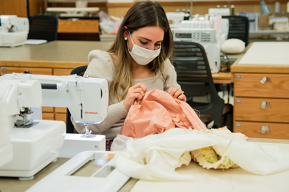 BYUI Apparel Entrepreneurship students sewing and creating dresses for the bridal sewing class.