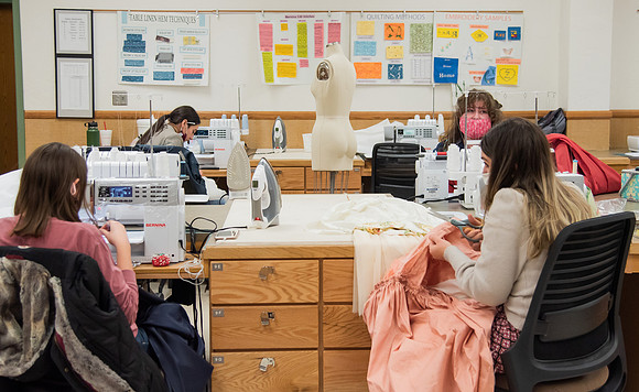 BYUI Apparel Entrepreneurship students sewing and creating dresses for the bridal sewing class.