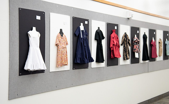 BYUI Apparel Entrepreneurship students sewing and creating dresses for the bridal sewing class.