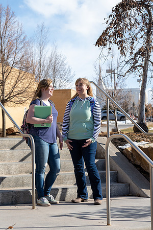 A view of the Temple from BYU-Idaho campus with students in the foreground.
