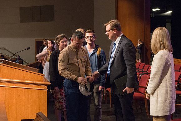 President and Sister Gilbert give their farewell devotional address at BYU-Idaho.