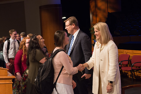 President and Sister Gilbert give their farewell devotional address at BYU-Idaho.