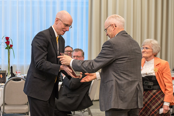 Brent & Marybeth Jones are recognized by Vice President Henry J. Eyring for their contribution to the Arts at the annual Snow Society Banquet at BYU-Idaho.