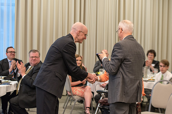 Brent & Marybeth Jones are recognized by Vice President Henry J. Eyring for their contribution to the Arts at the annual Snow Society Banquet at BYU-Idaho.