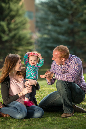 Jon and Marissa Garling and their one year old daughter, Jade in the Ricks Horticulture Gardens.