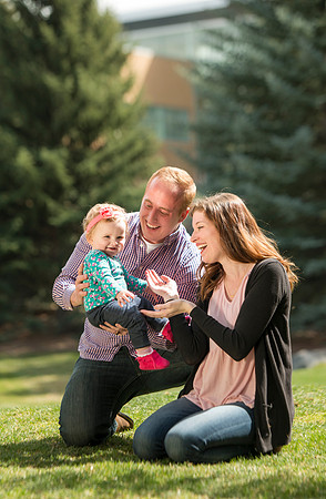Jon and Marissa Garling and their one year old daughter, Jade in the Ricks Horticulture Gardens.