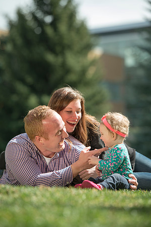 Jon and Marissa Garling and their one year old daughter, Jade in the Ricks Horticulture Gardens.