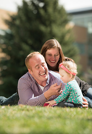 Jon and Marissa Garling and their one year old daughter, Jade in the Ricks Horticulture Gardens.