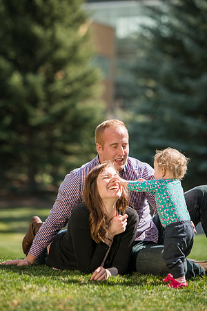 Jon and Marissa Garling and their one year old daughter, Jade in the Ricks Horticulture Gardens.