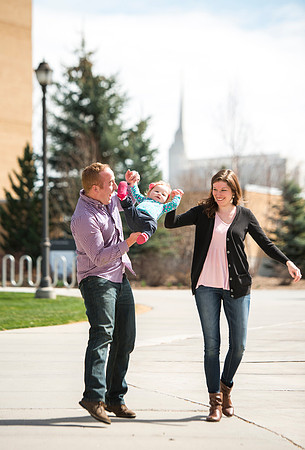 Jon and Marissa Garling and their one year old daughter, Jade in the Ricks Horticulture Gardens.