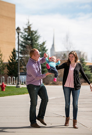 Jon and Marissa Garling and their one year old daughter, Jade in the Ricks Horticulture Gardens.