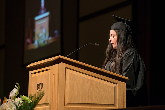 College of Language and Letters Convocation in the Manwaring Center Ballroom. Student Speaker: Elizabeth Silva Duarte, International Studies