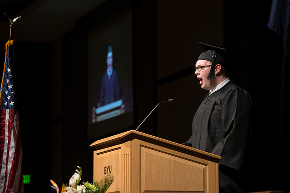 College of Language and Letters Convocation in the Manwaring Center Ballroom. Musical Number: Vocal Solo by Gary Bernard