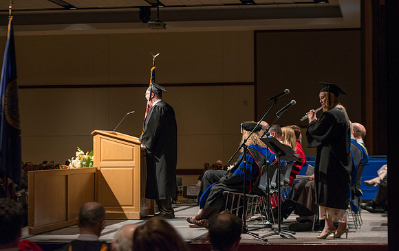 College of Language and Letters Convocation in the Manwaring Center Ballroom. Musical Number: Vocal Solo by Gary Bernard