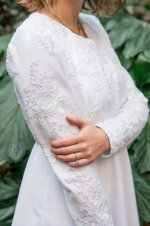 BYUI bridal students model the dresses they made for Sister Orme's bridal sewing class.