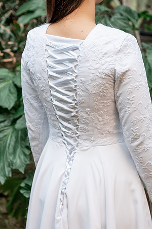 BYUI bridal students model the dresses they made for Sister Orme's bridal sewing class.