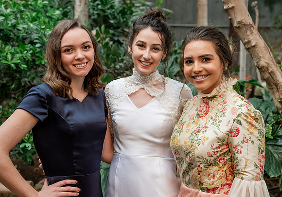 BYUI bridal students model the dresses they made for Sister Orme's bridal sewing class.