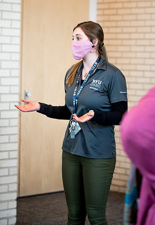 BYUI student from student support gives a tour of the Taylor building.