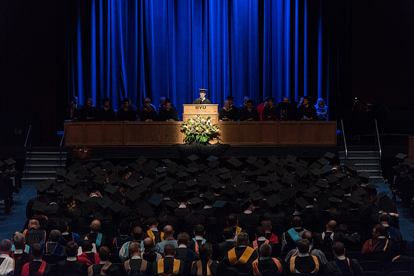 Business and Communication Convocation Ceremony meet in the Hart Auditorium.