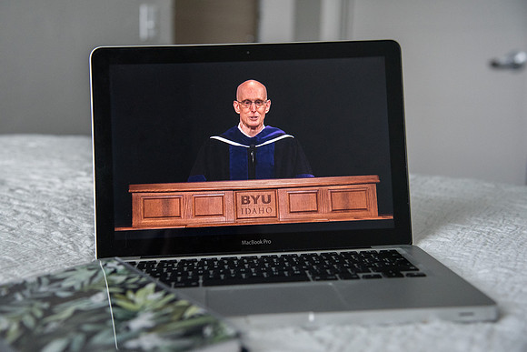 BYU-Idaho Graduation Live Stream of Commencement for Winter Semester graduates due to COVID-19 quarantine. President Henry J. Eyring addresing the graduates