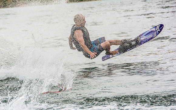 Stephen Mendenhall waterskiing at Ririe Reservoir. - Aug 2019