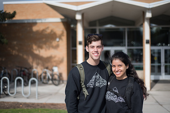 Students outside the Austin Building. 2017