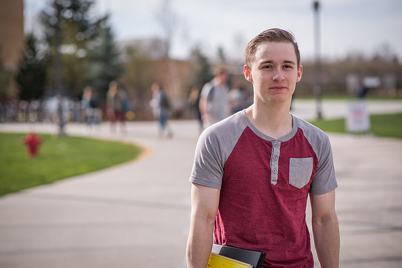 Brandon Hales walks to class. 2017