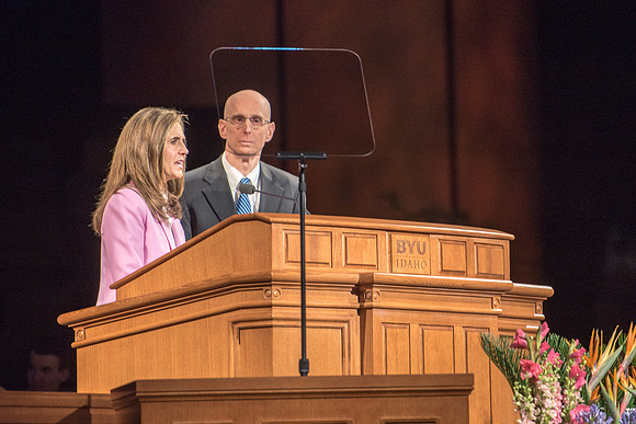 First devotional of the Spring 2017 semester. President and Sister Eyring challenged students to interact with one another.