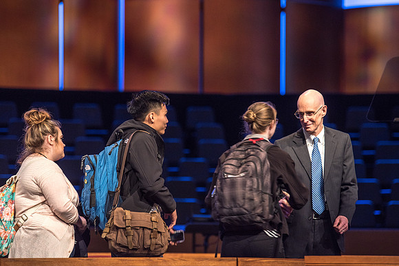 First devotional of the Spring 2017 semester. President Eyring greets students and faculty after devotional.