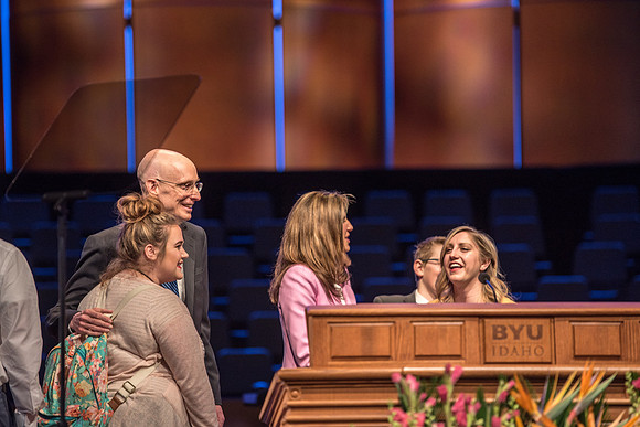 First devotional of the Spring 2017 semester. President Eyring greets students and faculty after devotional.