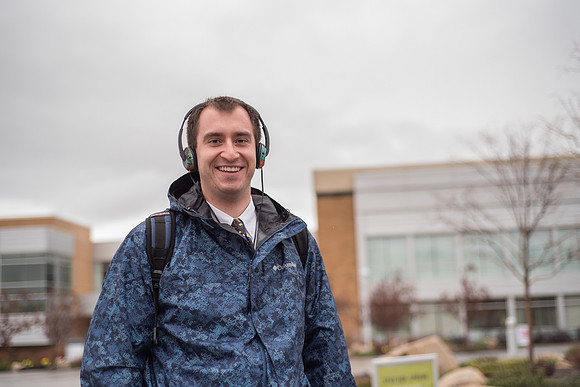 Julius Thompson stands outside the Manwaring Center on the BYU-Idaho campus.