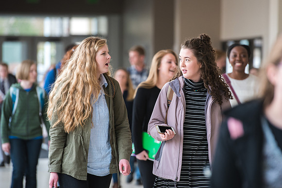 Students enter the I-Center to come to Devotional.