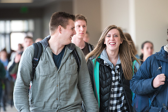Students enter the I-Center to come to Devotional.