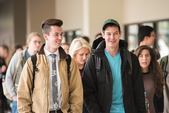 Students enter the I-Center to come to Devotional.