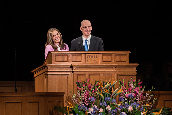 President Henry J. Eyring and his wife, Kelly, speak at Devotional.