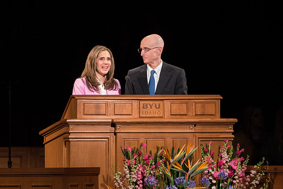 President Henry J. Eyring and his wife, Kelly, speak at Devotional.