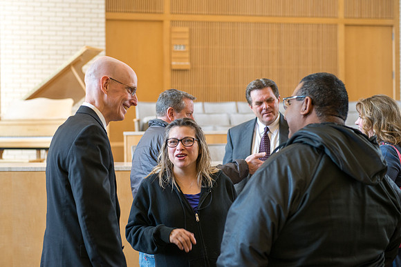 New Freshman and their parents gather in the Taylor Chapel and recieve a welcoming by President and Sister Henry J Eyring.