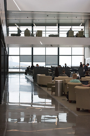 Students get back to school and begin their studies in the Science and Technology Building.