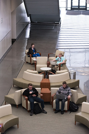 Students get back to school and begin their studies in the Science and Technology Building.